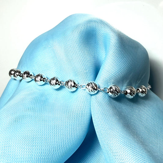 Patterned ball bobble shaped charm bracelet ladies solid sterling silver