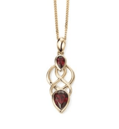Pear Cut Red Brown Garnet Necklace Pendant Yellow Gold Celtic Design