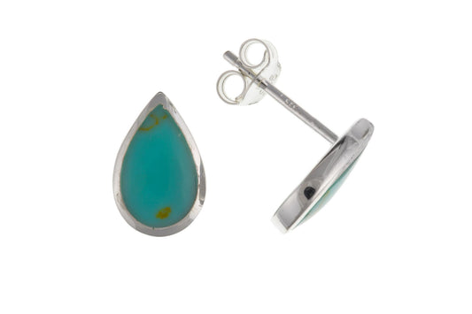 Pear Shaped Blue Sterling Silver Turquoise Stud Earrings