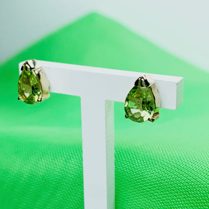 Pear Shaped Peridot Yellow Gold Stud Earrings