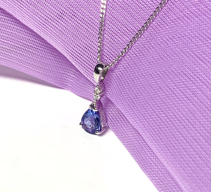 Pear Shaped Tanzanite And Diamond White Gold Necklace