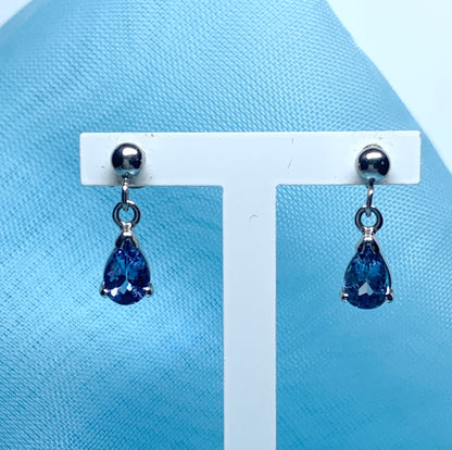 Pear shaped real tanzanite white gold drop earrings