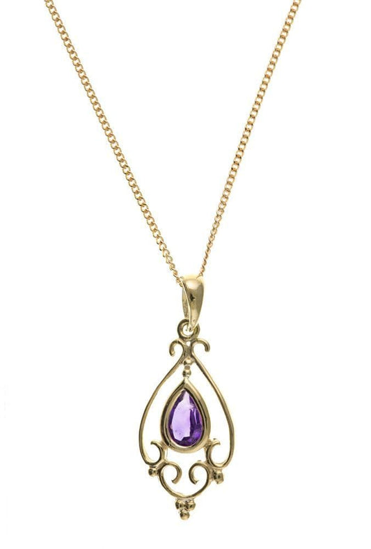 Pear Shaped Yellow Gold Amethyst Necklace