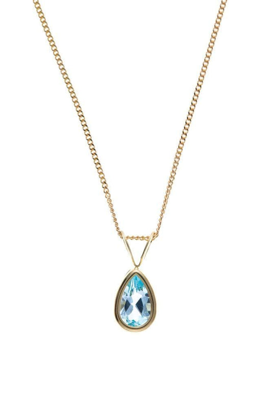 Pear Shaped Yellow Gold Blue Topaz Necklace Including Chain