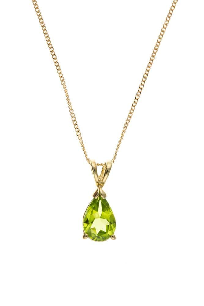 Pear shaped green peridot yellow gold necklace