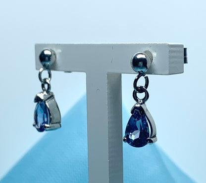 Pear shaped real tanzanite white gold drop earrings