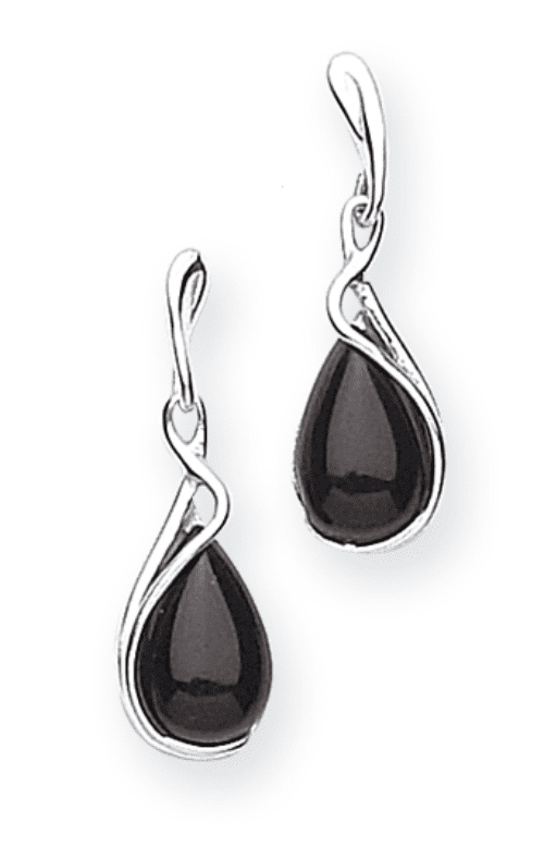 Pear teardrop shaped black sterling silver jet drop earrings