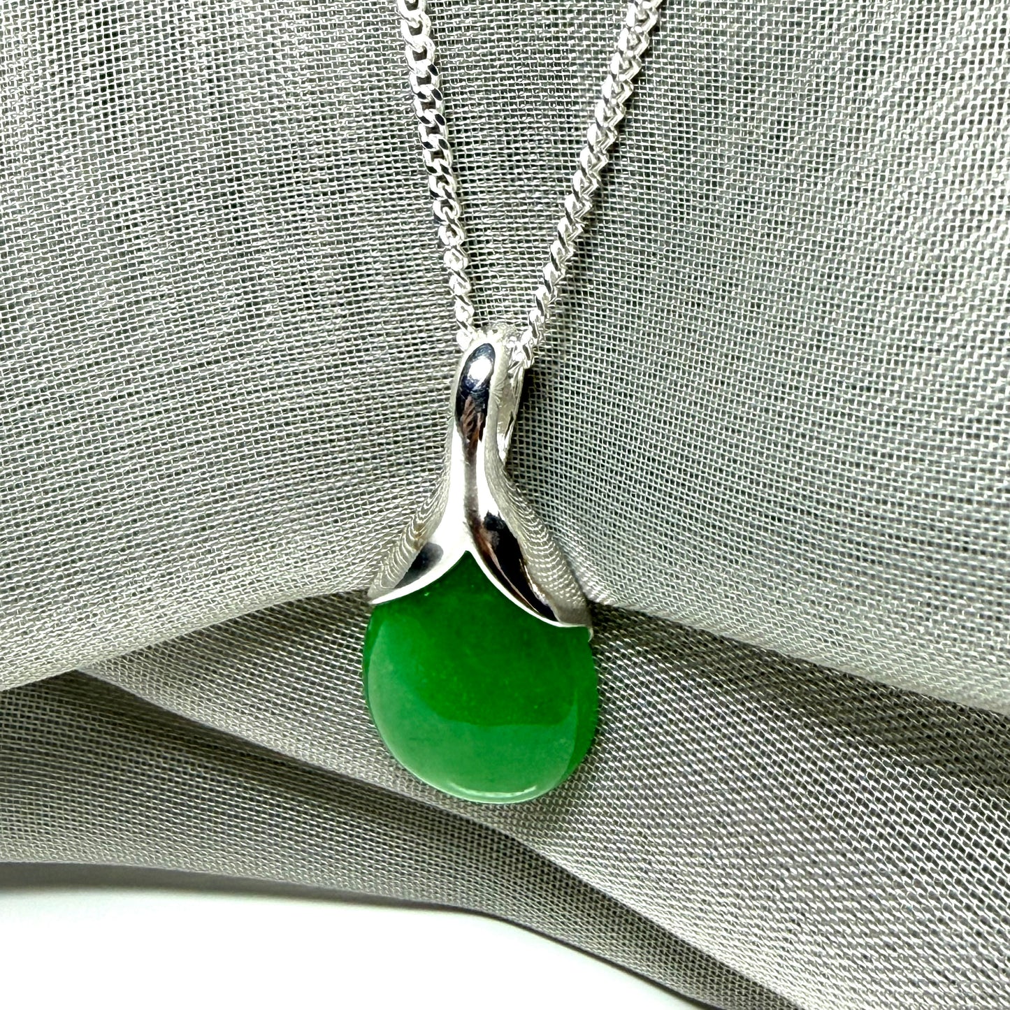 Pear shaped real green jade necklace