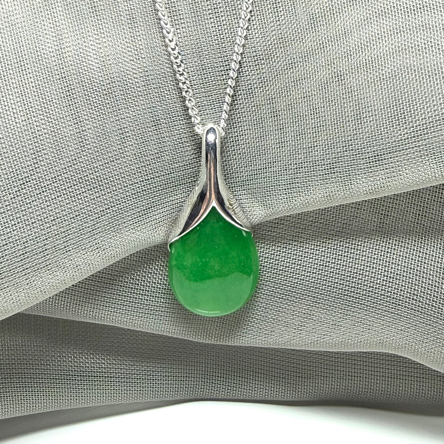 Pear shaped real green jade necklace