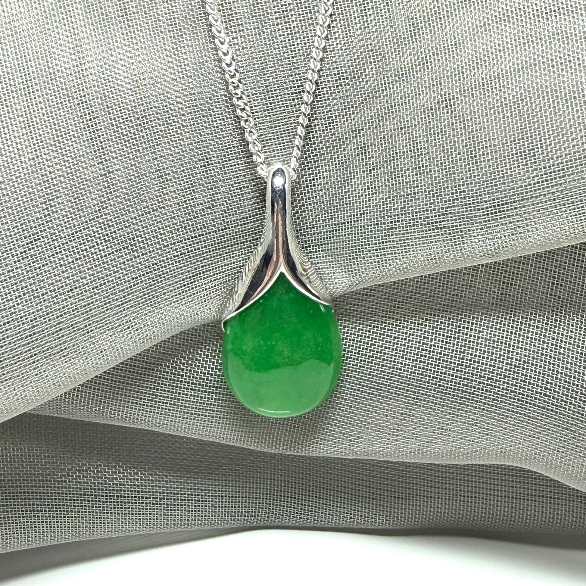 Pear shaped real green jade necklace