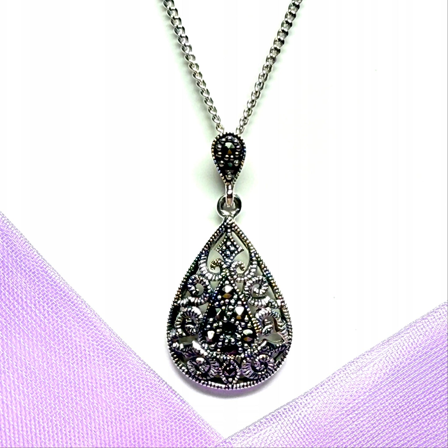 Pear shaped sterling silver necklace