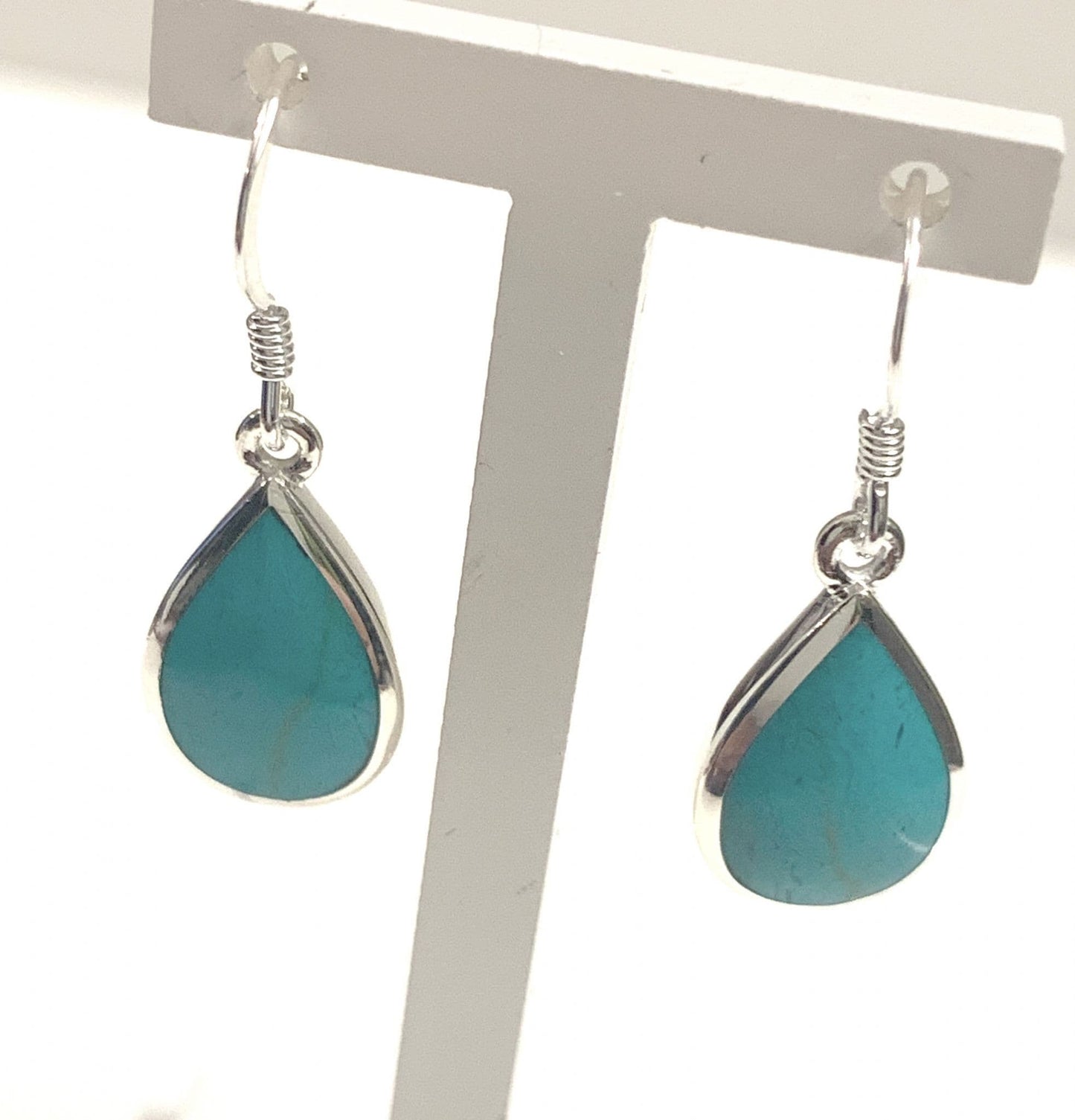 Sterling silver turquoise pear cut drop earrings