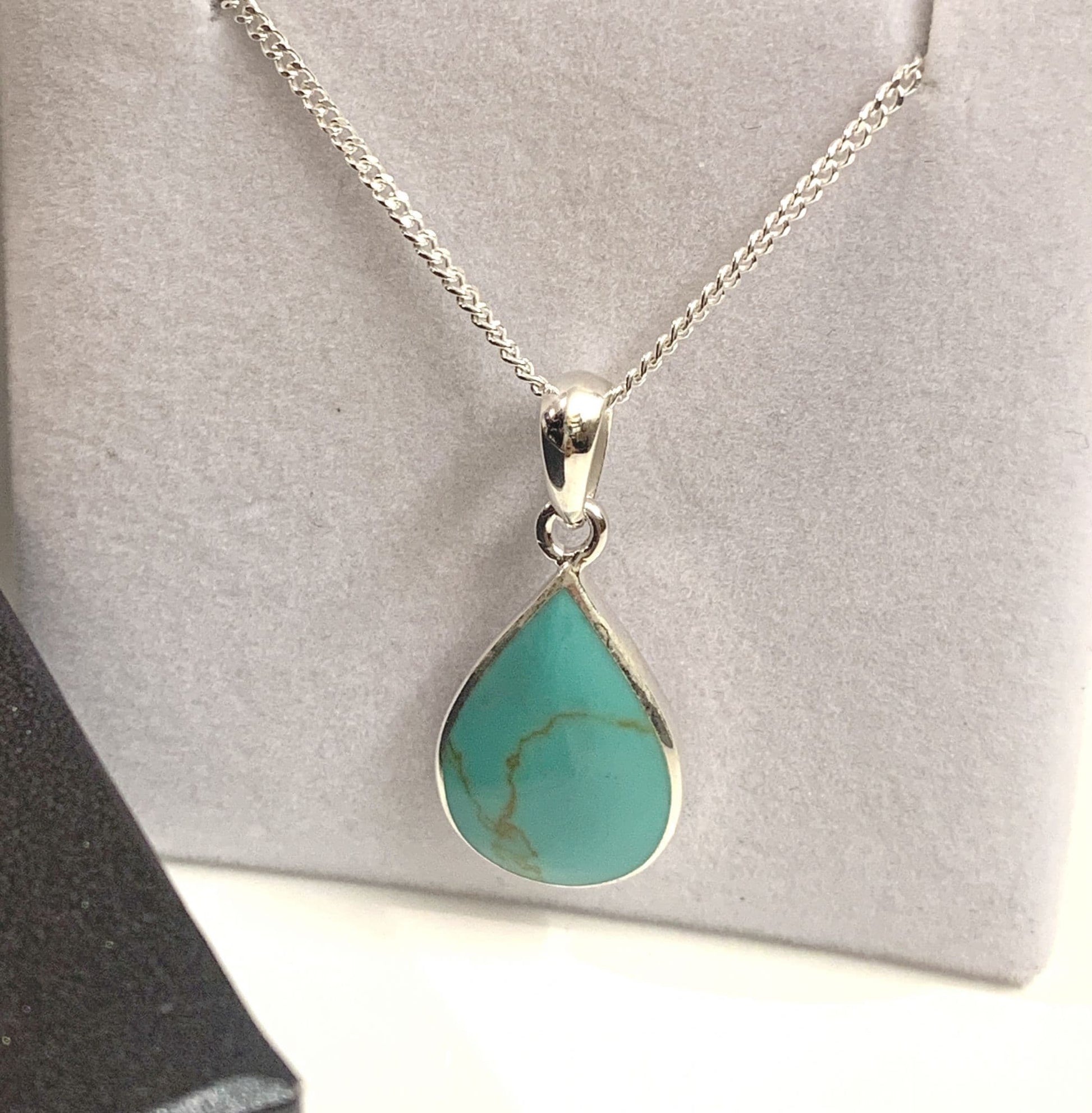 Sterling Silver Turquoise Pear Cut Necklace Pendant