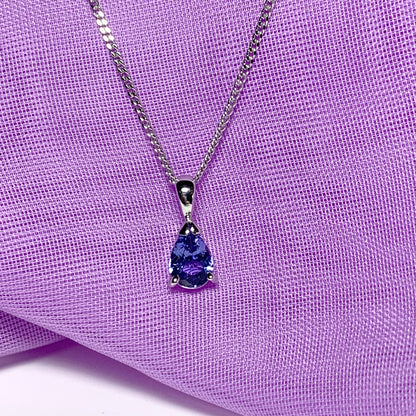 Pear shaped real tanzanite white gold necklace