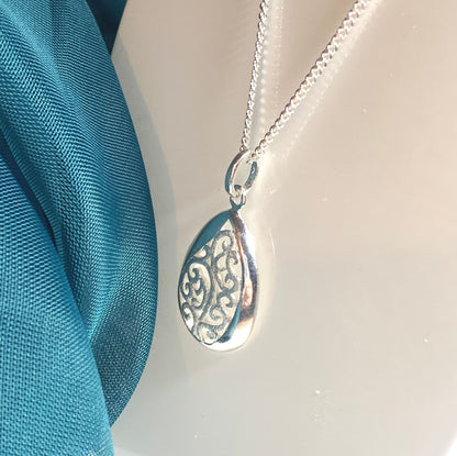 Pear shaped filigree teardrop sterling silver necklace pendant