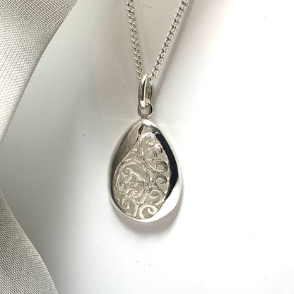 Pear shaped filigree teardrop sterling silver necklace pendant