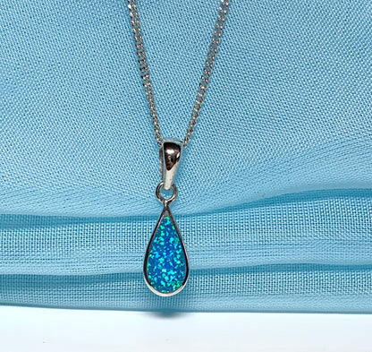 Pear shaped necklace teardrop sterling silver blue dark opal pendant