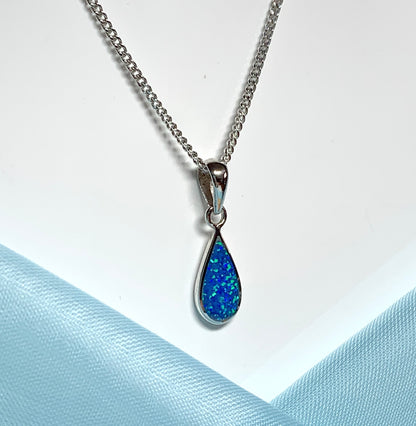 Pear shaped necklace teardrop sterling silver blue dark opal pendant