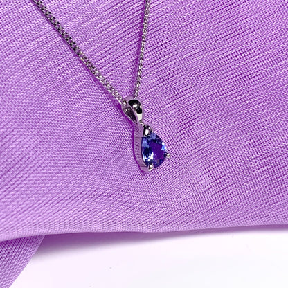 Pear shaped real tanzanite white gold necklace