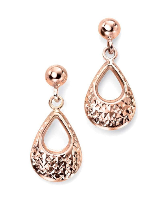 Pear shaped teardrop rose gold drop earrings
