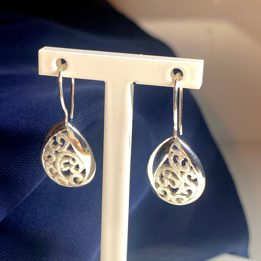 Pear teardrop shaped sterling silver drop earrings