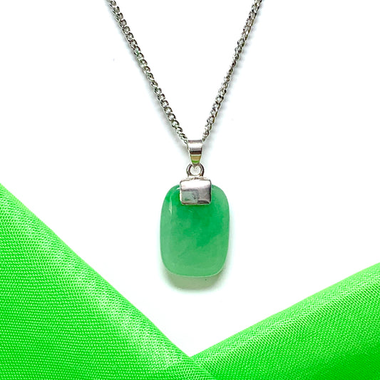 Pendant real cushion shaped green jade necklace sterling silver