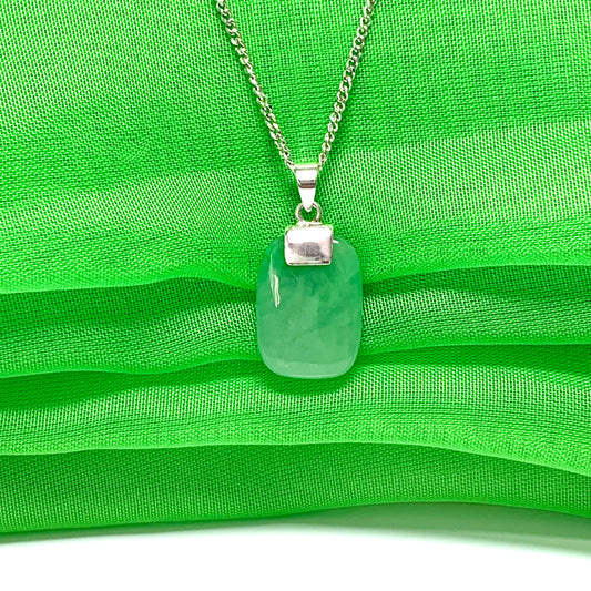 Pendant real cushion shaped green jade necklace sterling silver