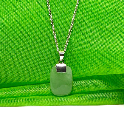 Pendant real cushion shaped green jade necklace sterling silver with chain