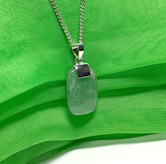 Pendant necklace with a real green jade sterling silver cushion shaped