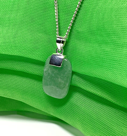 Pendant necklace with a real green jade sterling silver cushion shaped