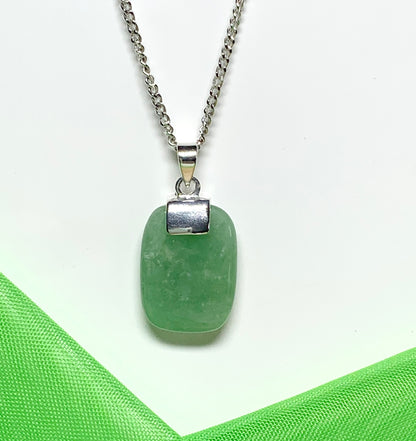 Pendant necklace with a real green jade sterling silver cushion shaped