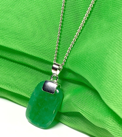 Pendant real cushion shaped green jade stone necklace sterling silver