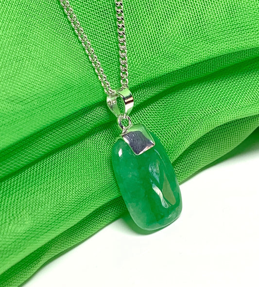 Pendant real cushion shaped green jade stone necklace sterling silver