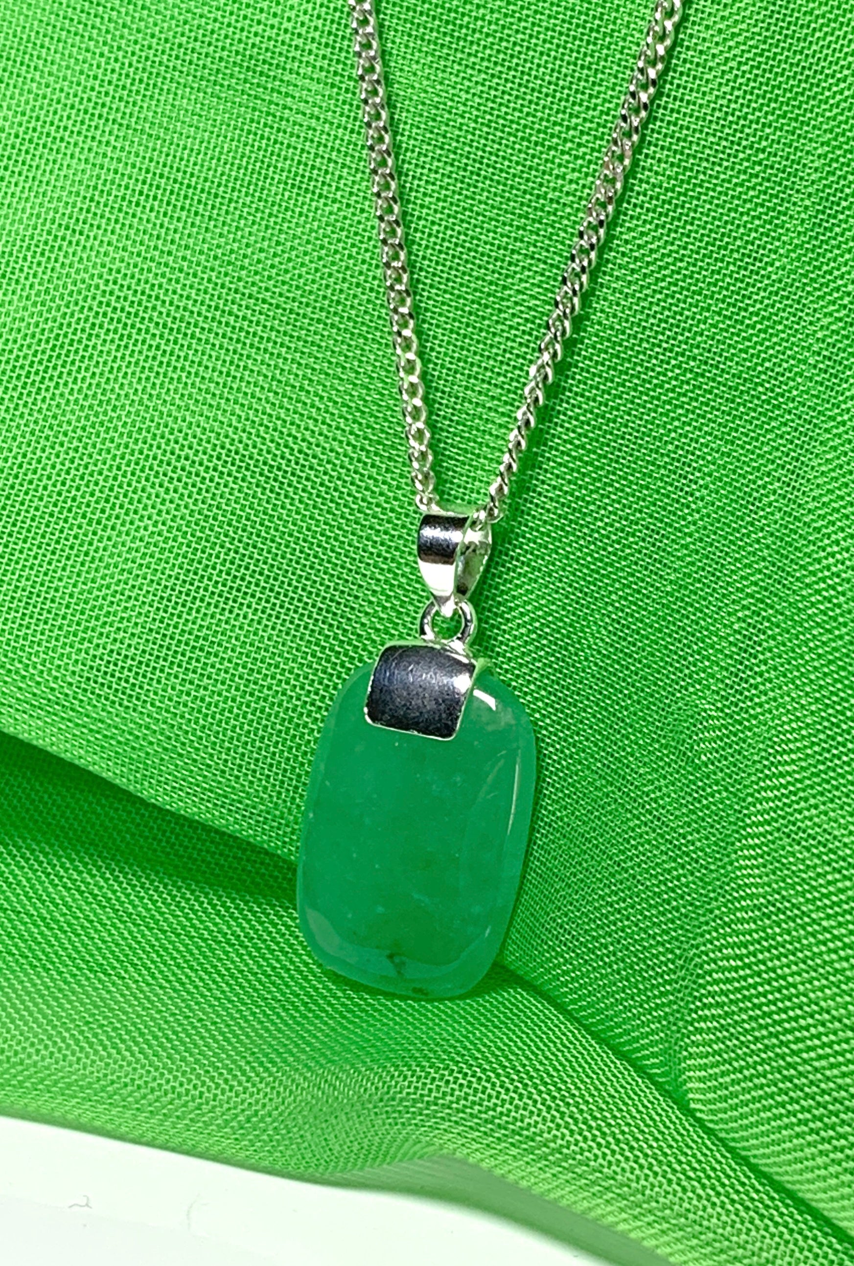 Pendant real cushion shaped real green jade stone necklace sterling silver