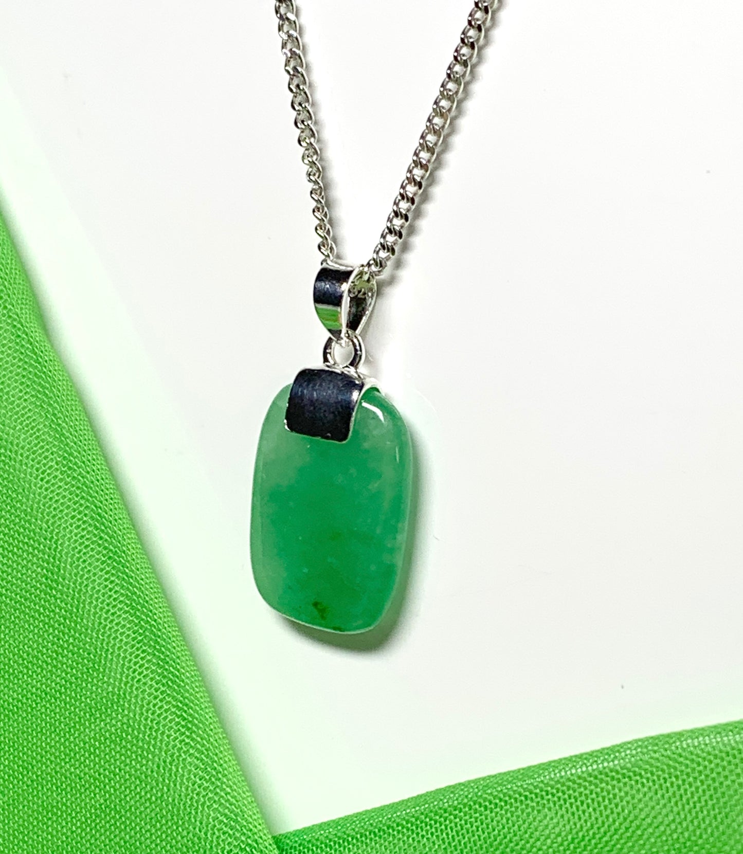 Pendant real cushion shaped real green jade stone necklace sterling silver