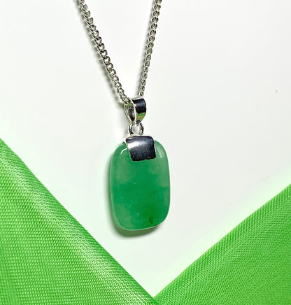 Pendant real cushion shaped real green jade stone necklace sterling silver