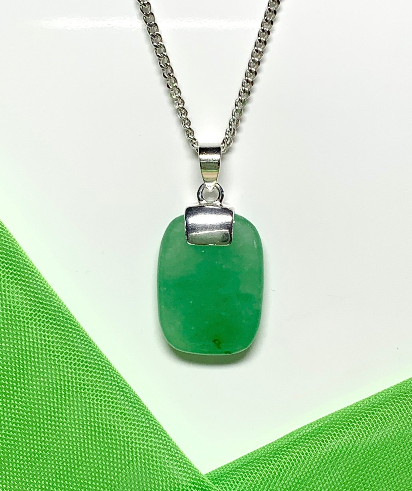 Pendant real cushion shaped real green jade stone necklace sterling silver