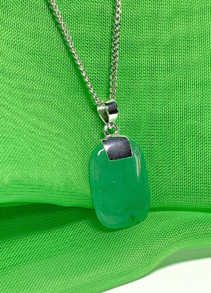 Pendant real cushion shaped real green jade stone necklace sterling silver