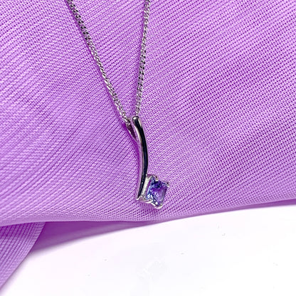 Real tanzanite white gold square necklace