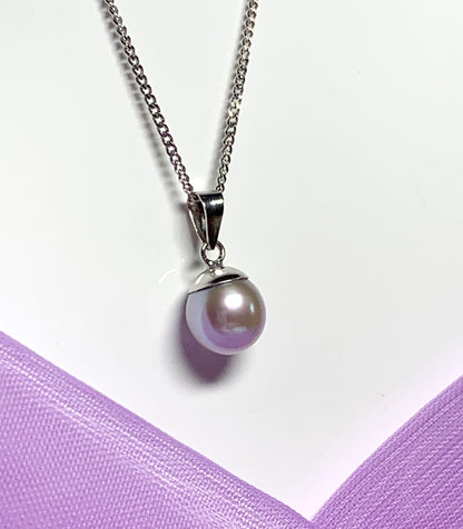 White gold round light grey freshwater cultured pearl necklace pendant