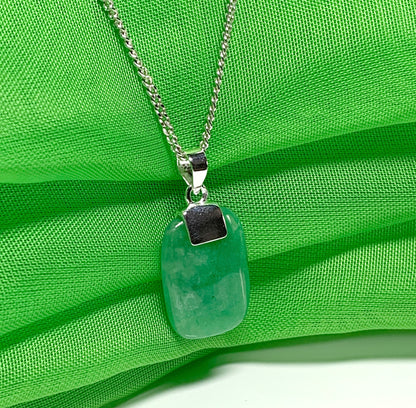 Pendant with a real green jade sterling silver cushion shaped necklace