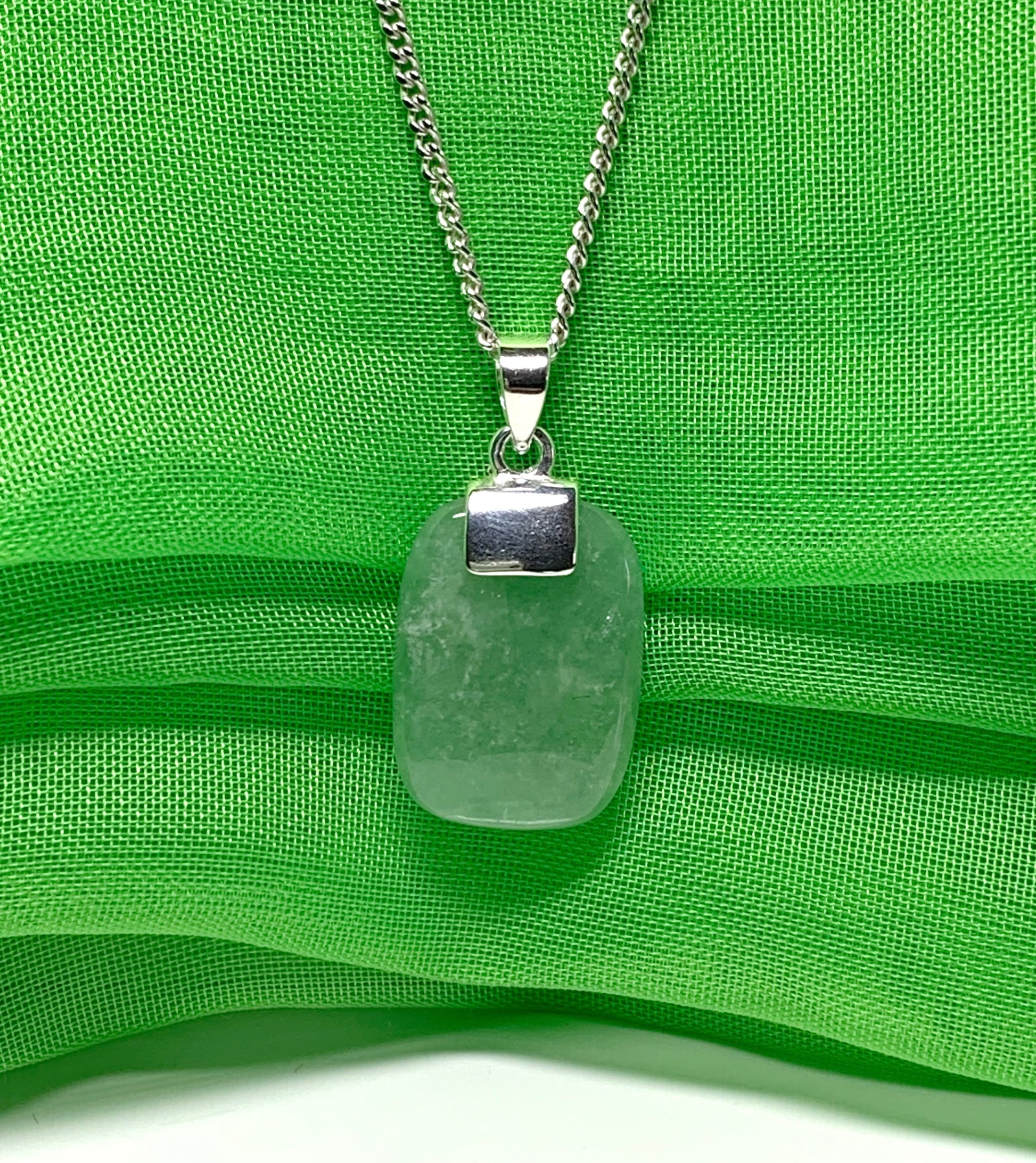 Pendant necklace with a real green jade sterling silver cushion shaped