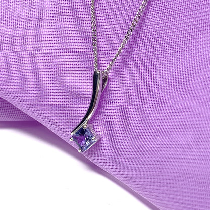 Real tanzanite white gold square necklace