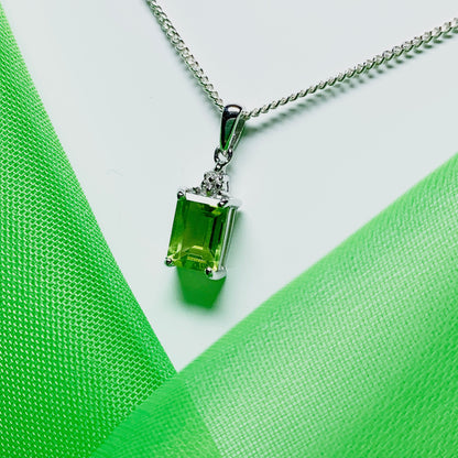 Peridot and diamond silver baguette necklace