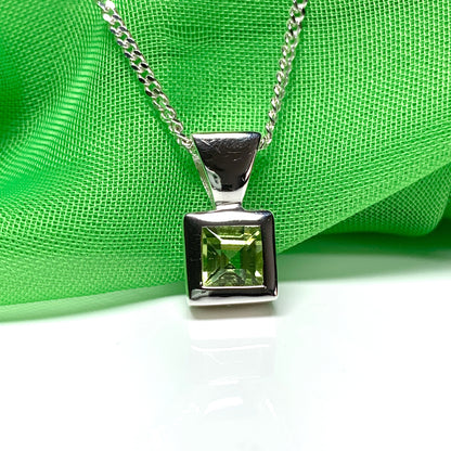 Peridot sterling silver square necklace