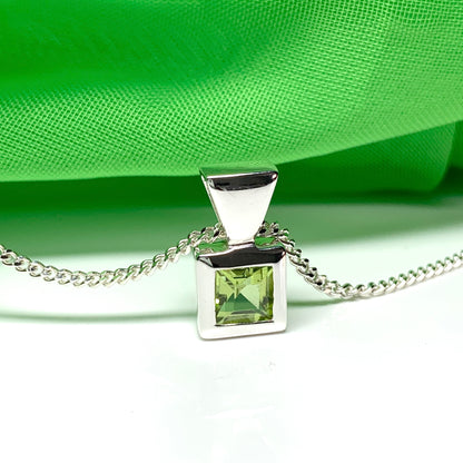 Peridot sterling silver square necklace