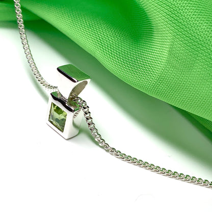 Peridot sterling silver square necklace