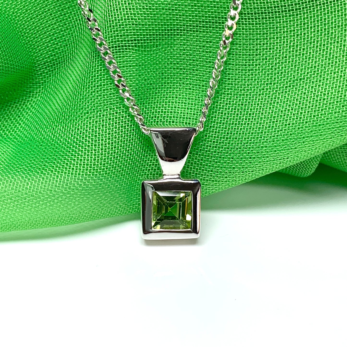 Peridot sterling silver square necklace
