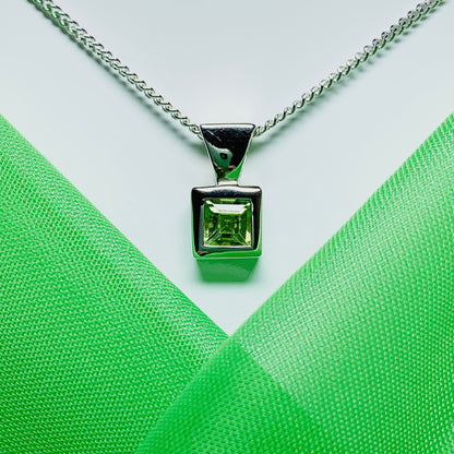 Peridot sterling silver square necklace