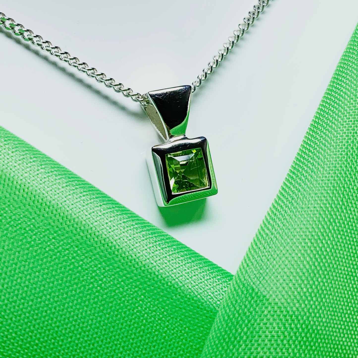 Peridot sterling silver square necklace